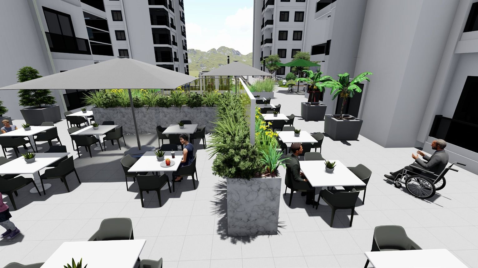 Terasta kafe ve restoranlar